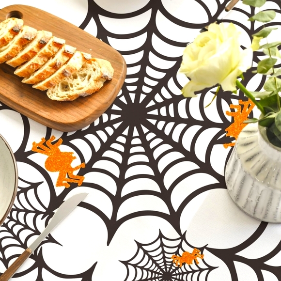 Halloween Tablecloth 60x104 Inch Rectangular - spiderweb pattern - Picture 3 of 5